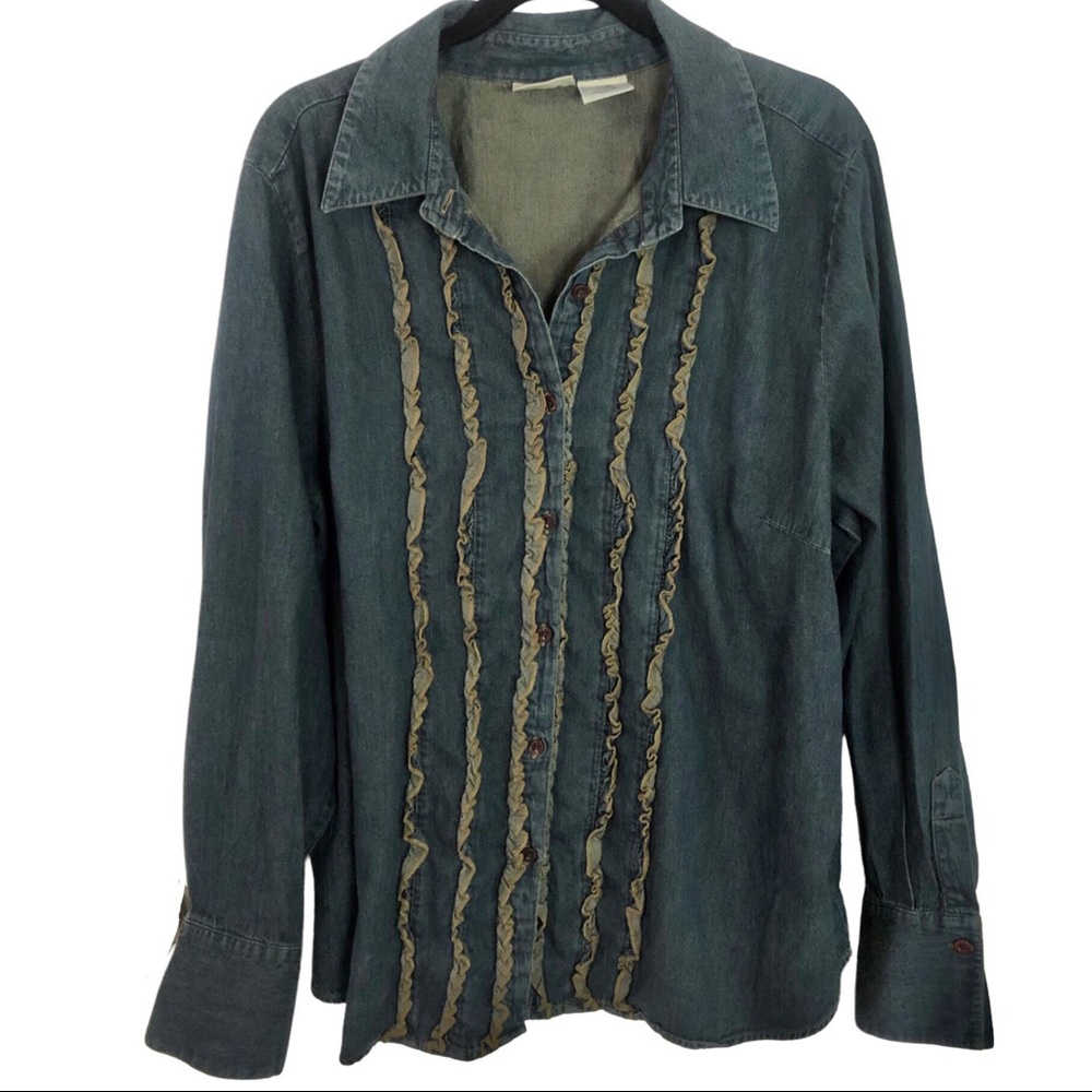 St. John’s Bay Jean Ruffle Long Sleeve Blouse
